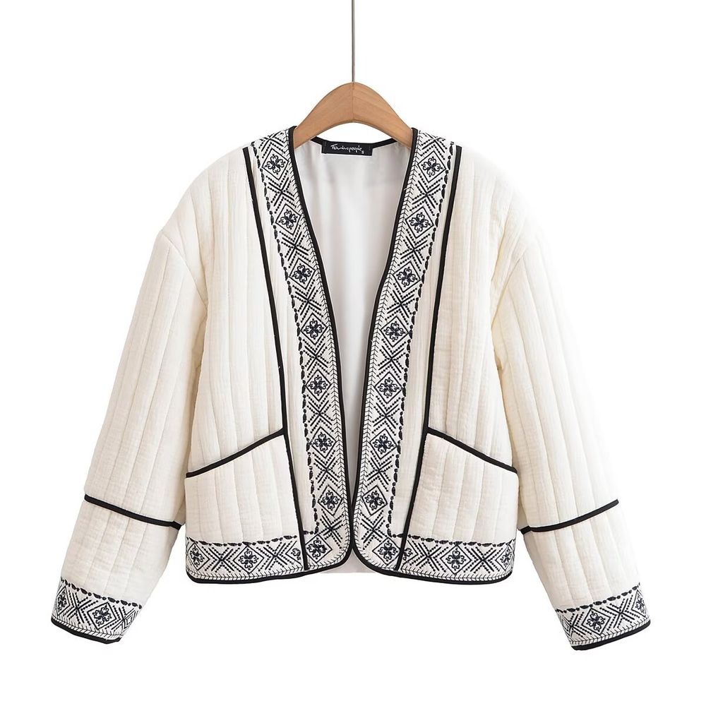 Autumn New Women's Embroidery Fashion Open-Front Long-Sleeved Coat